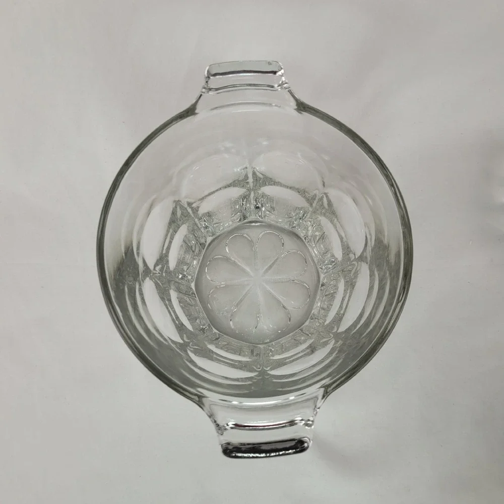 Vintage Clear Pressed Glass Ice Bucket Paneled Floral Starburst Base Barware